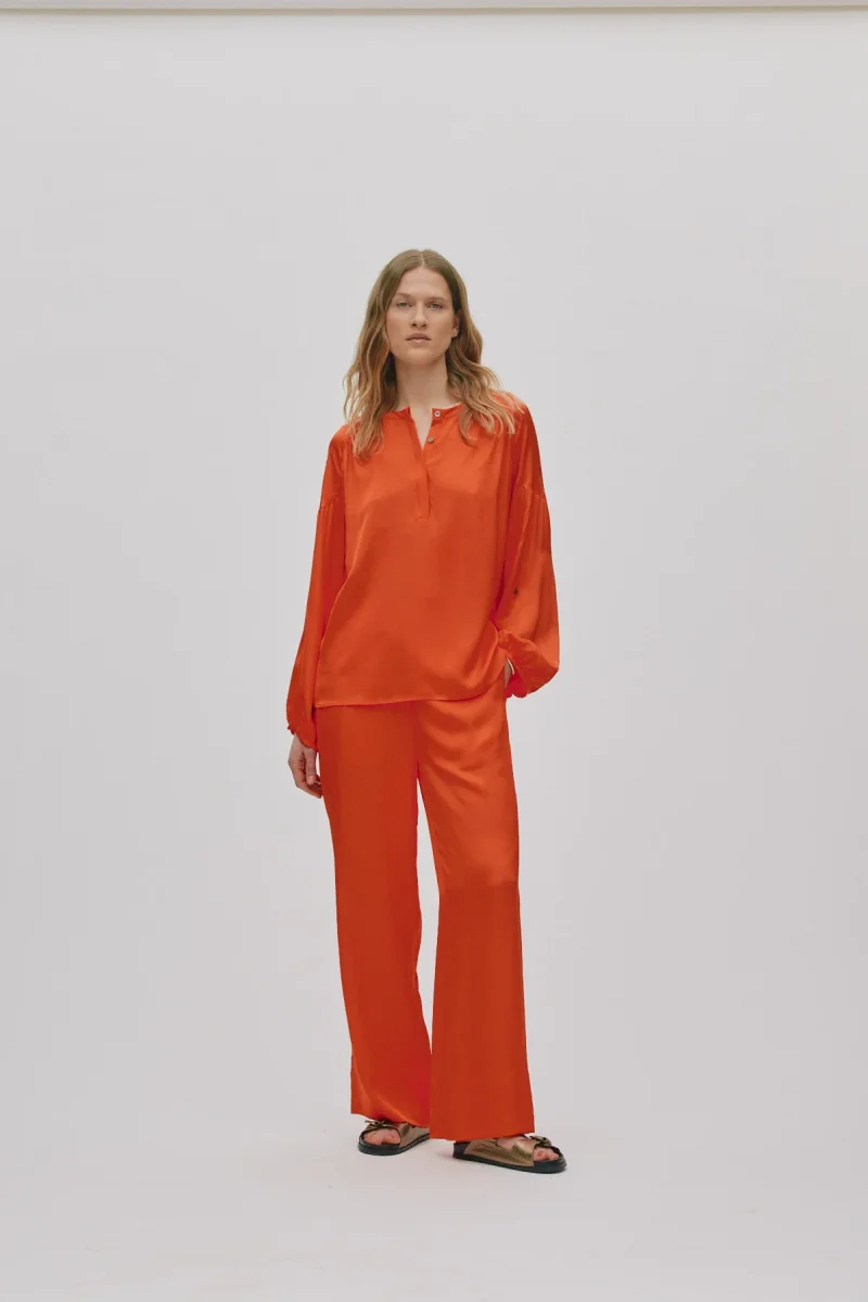 Alisa - Contrast lace wide leg pants I Deep mandarin