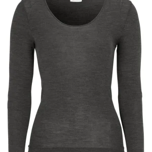 Långärmad tröja i merinoull/silke Wilma - Dark grey melange