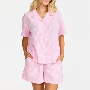 Nomi Stripe Pyjamas i Bomulls-seersucker - Pink stripe