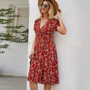Chic blommig midiklänning