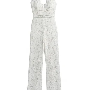 Ärmlös jumpsuit i spets med V-ringning och vida ben för dam