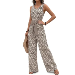 Ärmlös jumpsuit med V-ringning och vida ben för dam