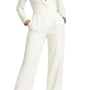 Damernas långärmade jumpsuit med kavajkrage och vida ben