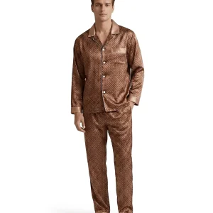 Mönstrat pyjamasset med lång ärm för herrar