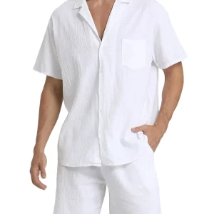 Set med texturerad vävd skjorta och shorts för herr